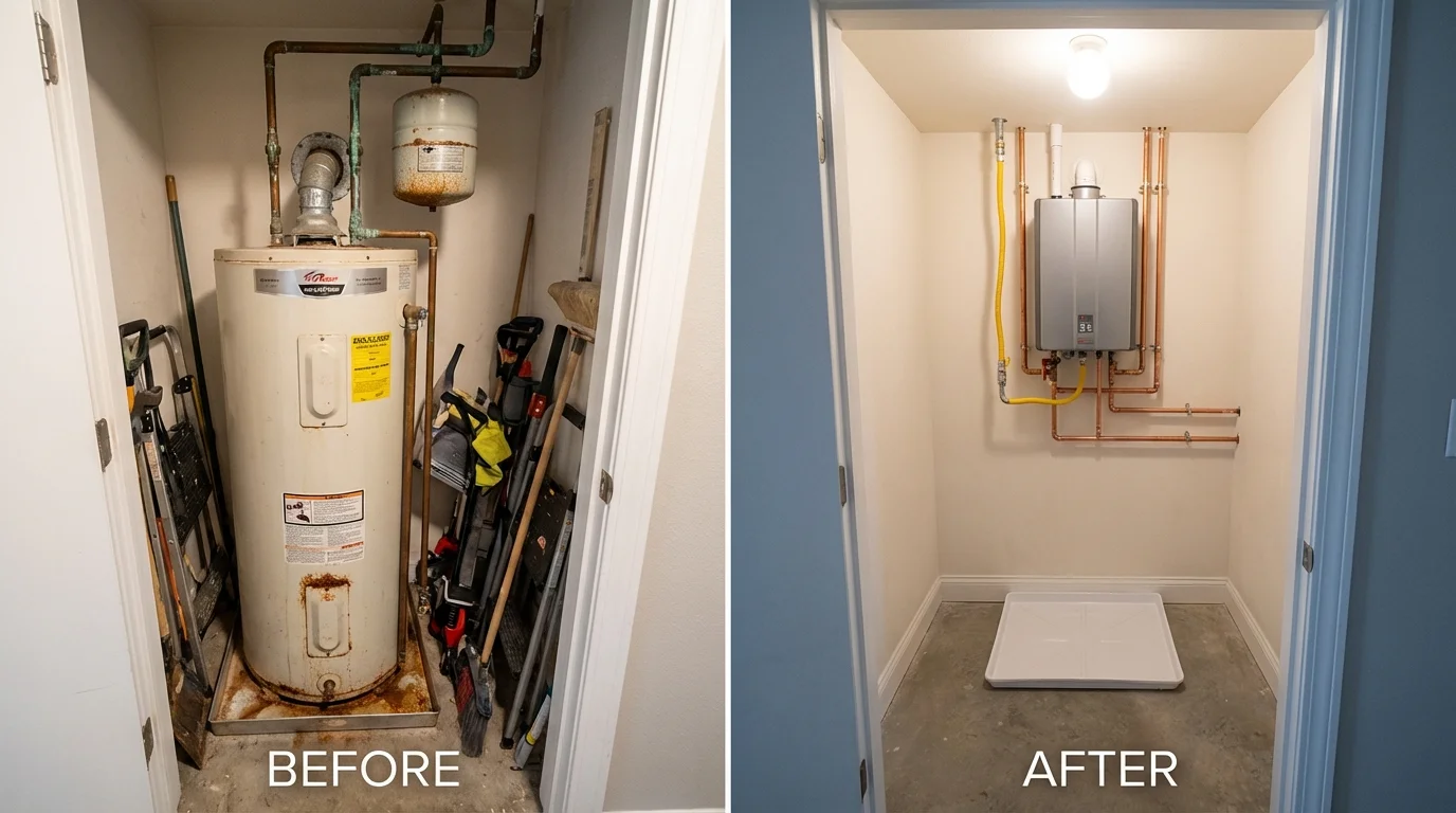 Tank water heater versus wall-mounted tankless unit comparison for Austin, AR homeowners