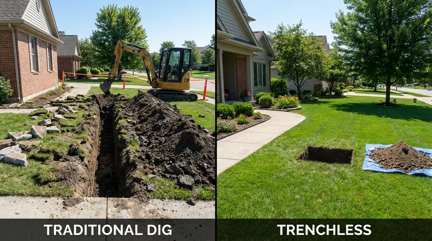 Trenchless sewer repair with minimal yard damage versus traditional excavation in Austin, AR